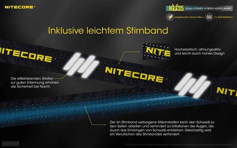 Nitecore Stirnlampe NU35 - Dual Power
