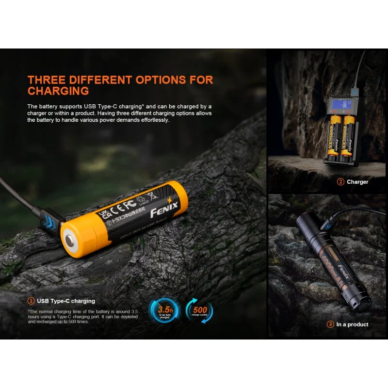 Fenix 18650 Li-Ion-Akku 4000mAh USB-C, 3,6V - 3,7V ARB-L18-4000U (Pluspol erhöht, geschützt)