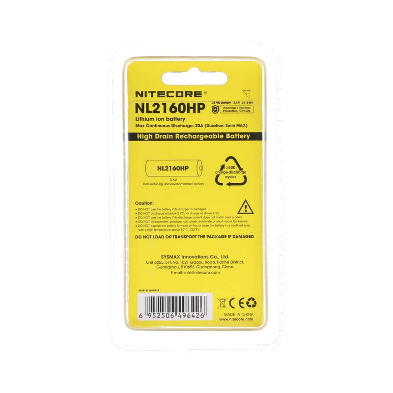 Nitecore 6000mAh Li-Ion Akku Typ 21700, 75,4x22mm mit Schutzschaltung, max. 20A Entladestrom