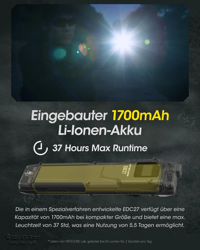 Nitecore LED Taschenlampe EDC27, bis zu 3000 Lumen
