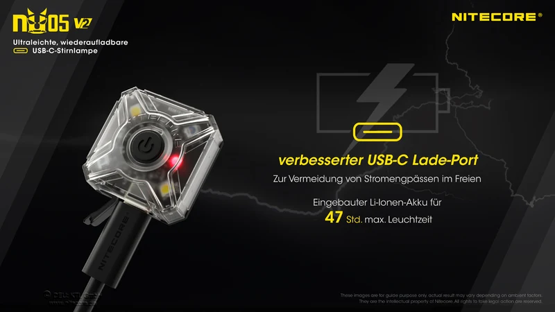 Nitecore Stirnlampe NU05 V2 KIT - USB-C, 40 Lumen