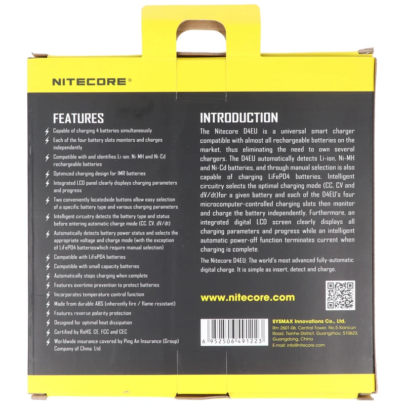 NiteCore Ladegerät Digicharger D4 EU mit Display für AAA, AA, C