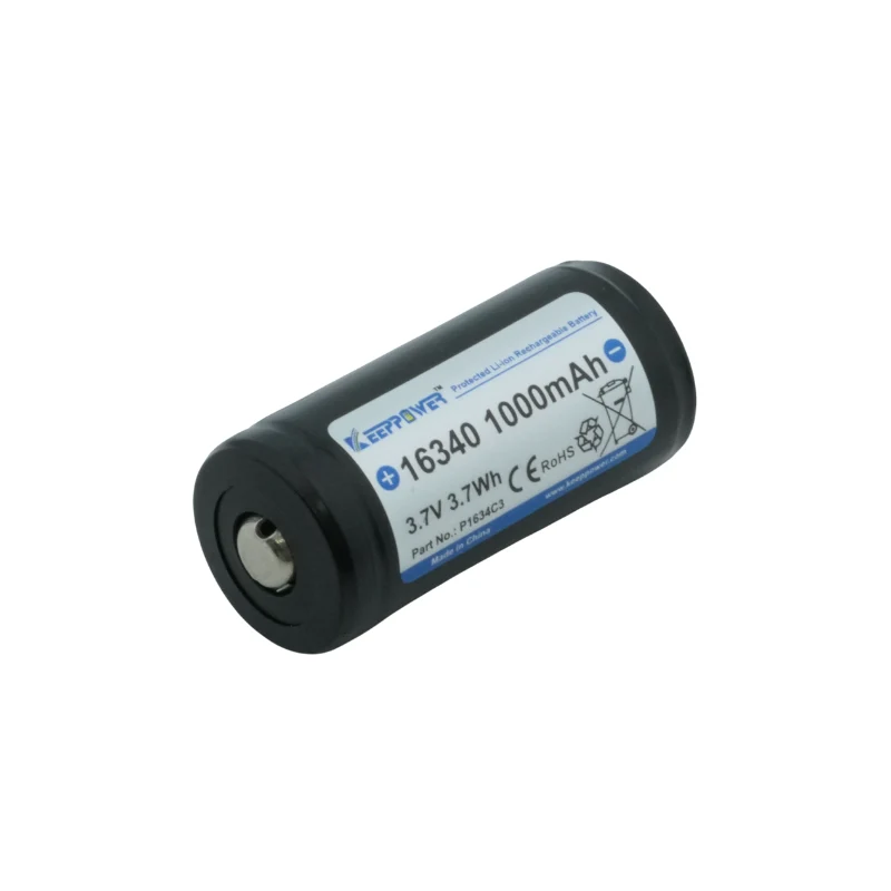 Keeppower 16340 - 1000mAh 3,6V - 3,7V (Pluspol erhöht) Li-Ion-Akku P1634C3