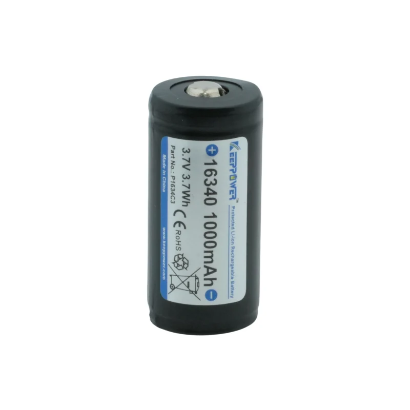 Keeppower 16340 - 1000mAh 3,6V - 3,7V (Pluspol erhöht) Li-Ion-Akku P1634C3