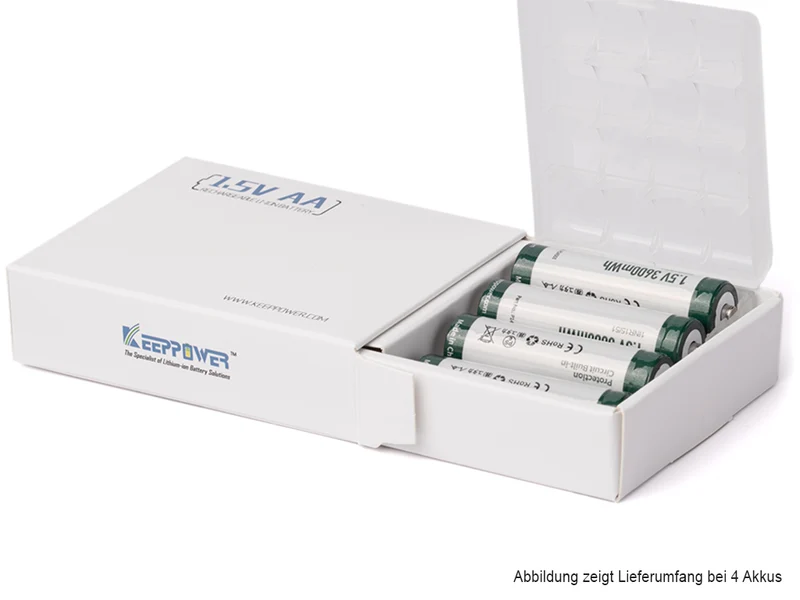 Keeppower AA 1,5 V Li-Ion-Akku mit 2400 mAh Konstante Spannung & Batteriewechsel-Erkennung für Verbraucher