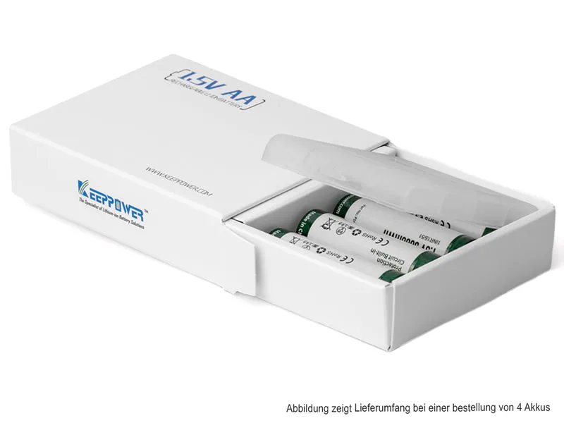 Keeppower AA 1,5 V Li-Ion-Akku mit 2400 mAh Konstante Spannung & Batteriewechsel-Erkennung für Verbraucher