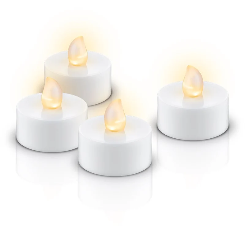 Goobay 4er-Set LED-Teelichter mit Timer, weiß - mit Timerfunktion und flackernder Flamme, batteriebetrieben, warmweiß (2500 K)