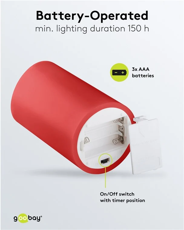 Goobay 4er-Set LED-Echtwachskerzen, rot - mit Timerfunktion und 3D-Flammenkegel, batteriebetrieben, warmweiß (2700 K)