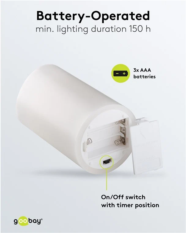Goobay 4er-Set LED-Echtwachskerzen, weiß, inkl. 12x AAA (LR03) - mit Timerfunktion und Pendeldocht, batteriebetrieben, warmweiß (2700 K)