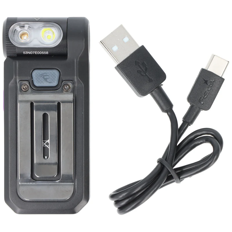 Fenix SW05R-UV LED-Taschenlampe, mit Rotlicht, Clip und Magnet, 200° verstellbarer Lampenkopf, wiederaufladbar