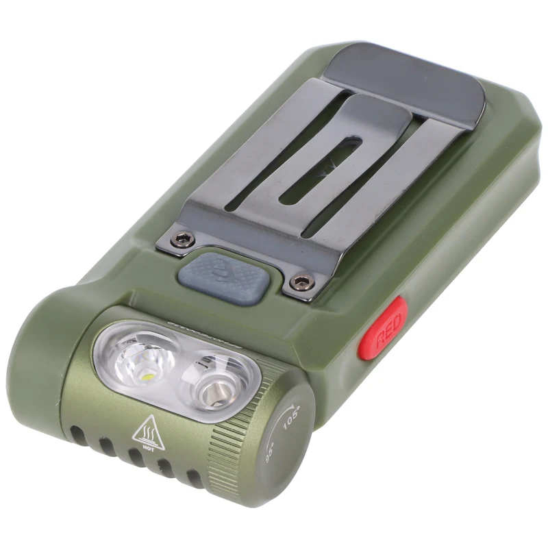 Fenix SW05R-RED LED-Taschenlampe, Grün, mit Rotlicht, Clip und Magnet, 200° verstellbarer Lampenkopf, wiederaufladbar