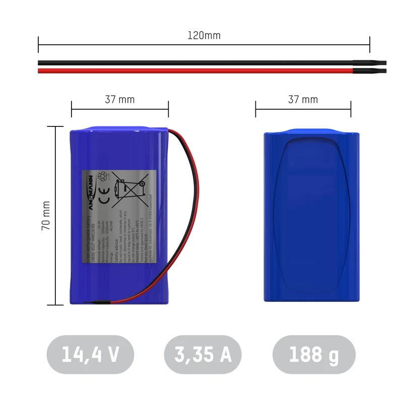 Ansmann Lithium-Ionen Akkupack 14,4 V/3350 mAh/4S1P, ideal für mobile Anwendungen