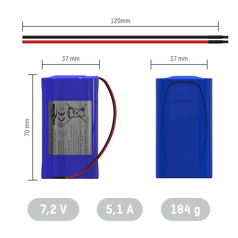 Ansmann Lithium-Ionen Akkupack 7,2 V/5100 mAh/2S2P, ideal für mobile Anwendungen