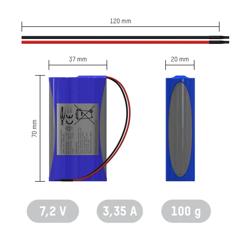 Ansmann Lithium-Ionen Akkupack 7,2 Volt / 3350 mAh / 2S1P, ideal für mobile Anwendungen