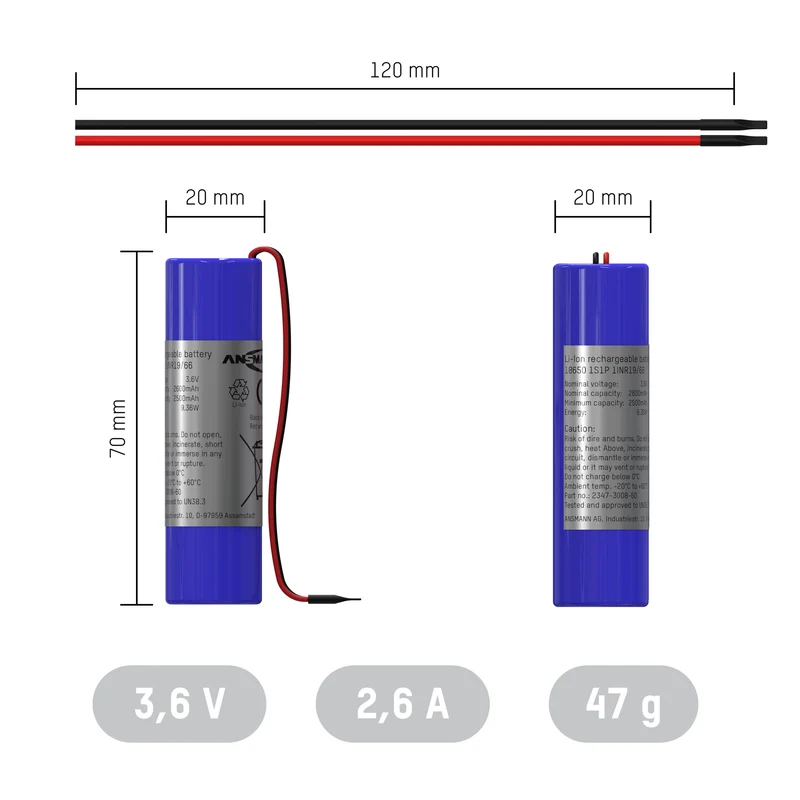Ansmann Lithium-Ionen Akkupack 3,6 Volt / 2600 mAh / 1S1P, ideal für mobile Anwendungen