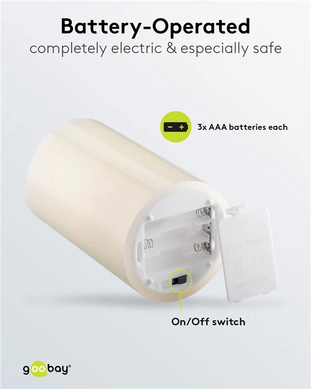 Goobay 3er-Set LED-Echtwachskerzen, weiß - mit Timerfunktion und Fernbedienung, dimmbar, batteriebetrieben