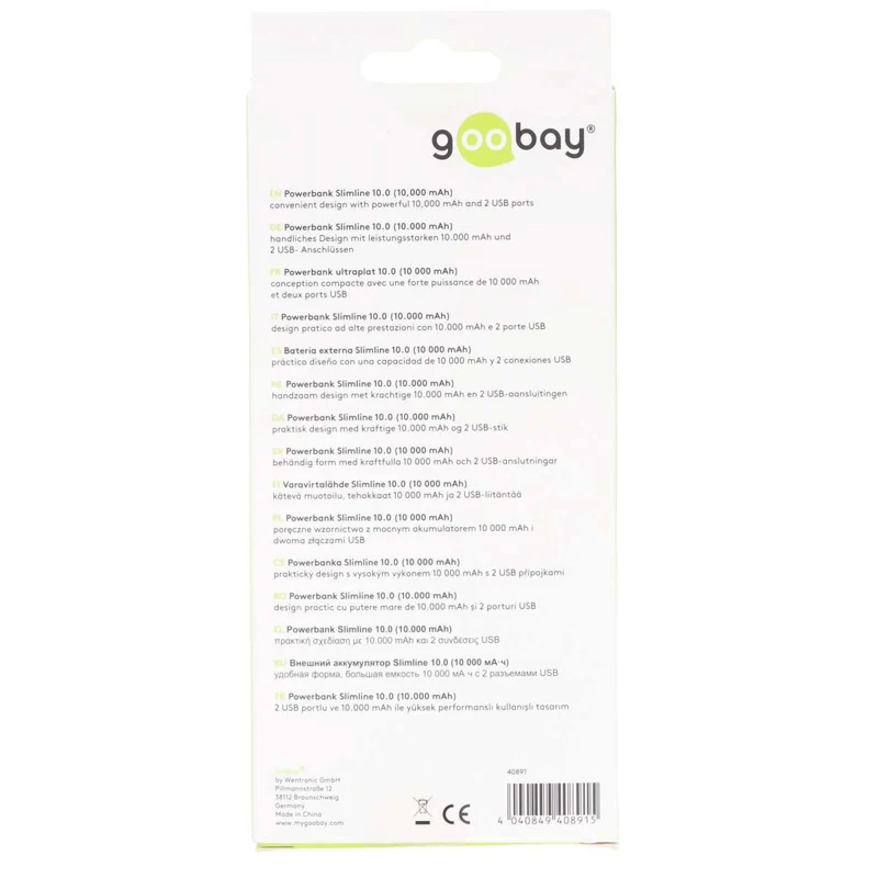 Goobay Powerbank Slimline 10.000mAh - Leistungsstarke 10.000mAh in einem handlichen wie griffigem Design mit Status-Display
