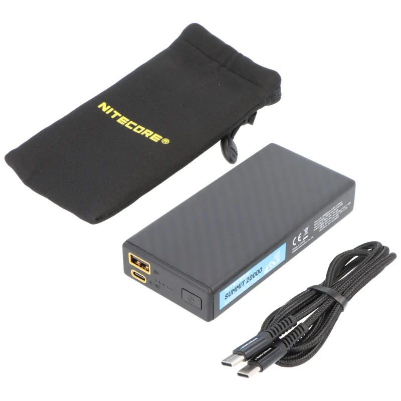 Nitecore Powerbank SUMMIT20000, 20.000mAh Kapazität, kältebeständig bis -40°C, integrierte Heizfunktion, Carbongehäuse