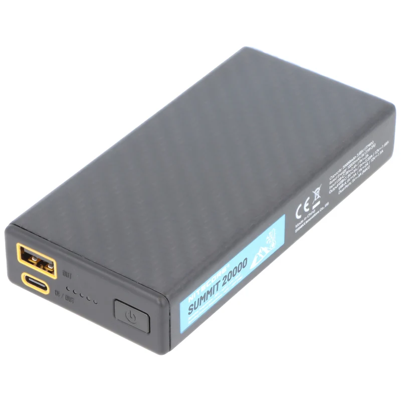 Nitecore Powerbank SUMMIT20000, 20.000mAh Kapazität, kältebeständig bis -40°C, integrierte Heizfunktion, Carbongehäuse