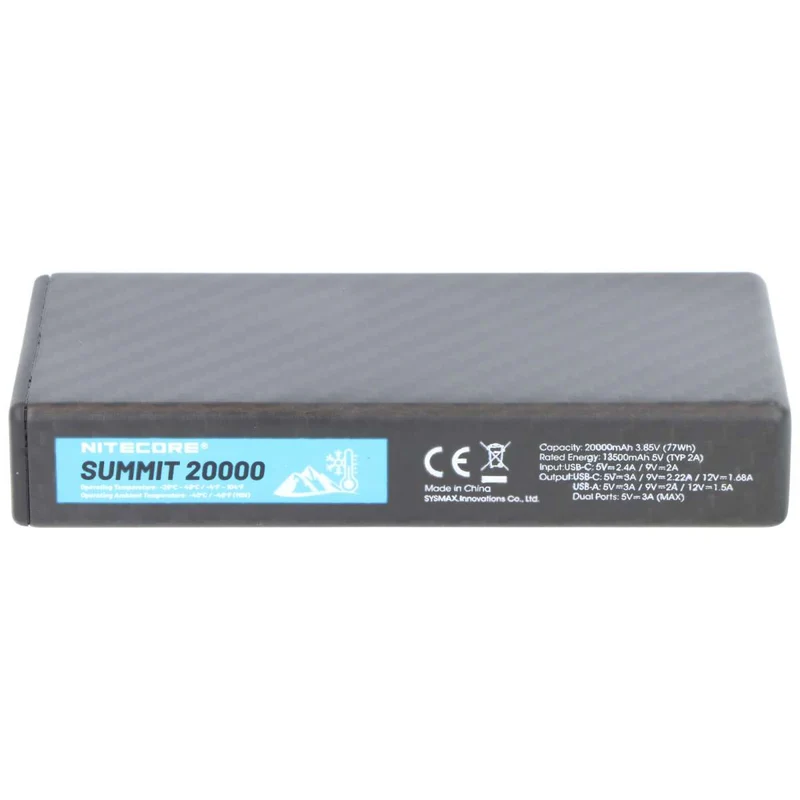 Nitecore Powerbank SUMMIT20000, 20.000mAh Kapazität, kältebeständig bis -40°C, integrierte Heizfunktion, Carbongehäuse