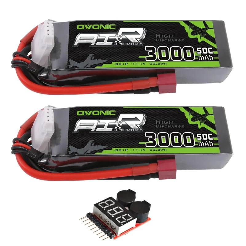 Ovonic Air 3S Lipo-Akku 50C 3000mAh 11,1V mit Dean-Anschluss und Lipo-Spannungsprüfer (2 St.)