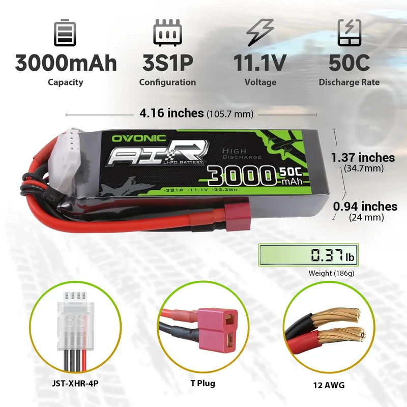 Ovonic Air 3S Lipo-Akku 50C 3000mAh 11,1V mit Dean-Anschluss und Lipo-Spannungsprüfer (2 St.)