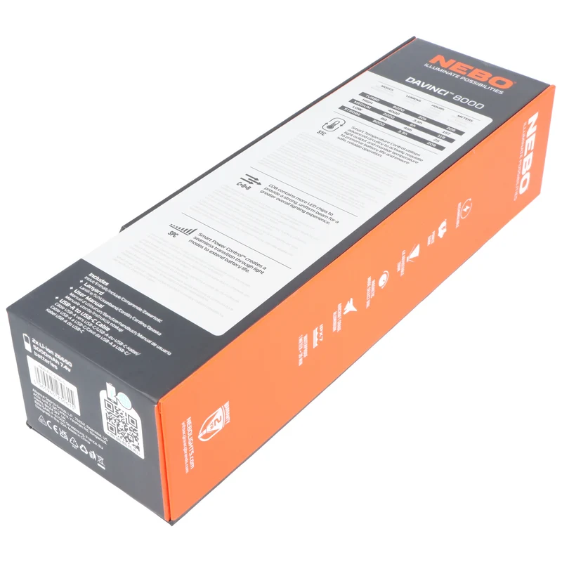 NEBO Davinci 8000 LED Taschenlampe, 8000 Lumen, bis zu 206 Meter Leuchtweite, wiederaufladbar