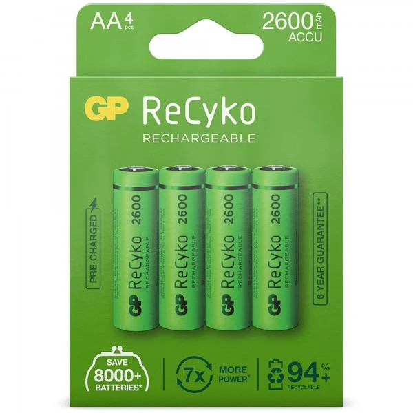 GP ReCyko Batteries AA Akku NiMH 1,2V 2600mAh (4 Stück)