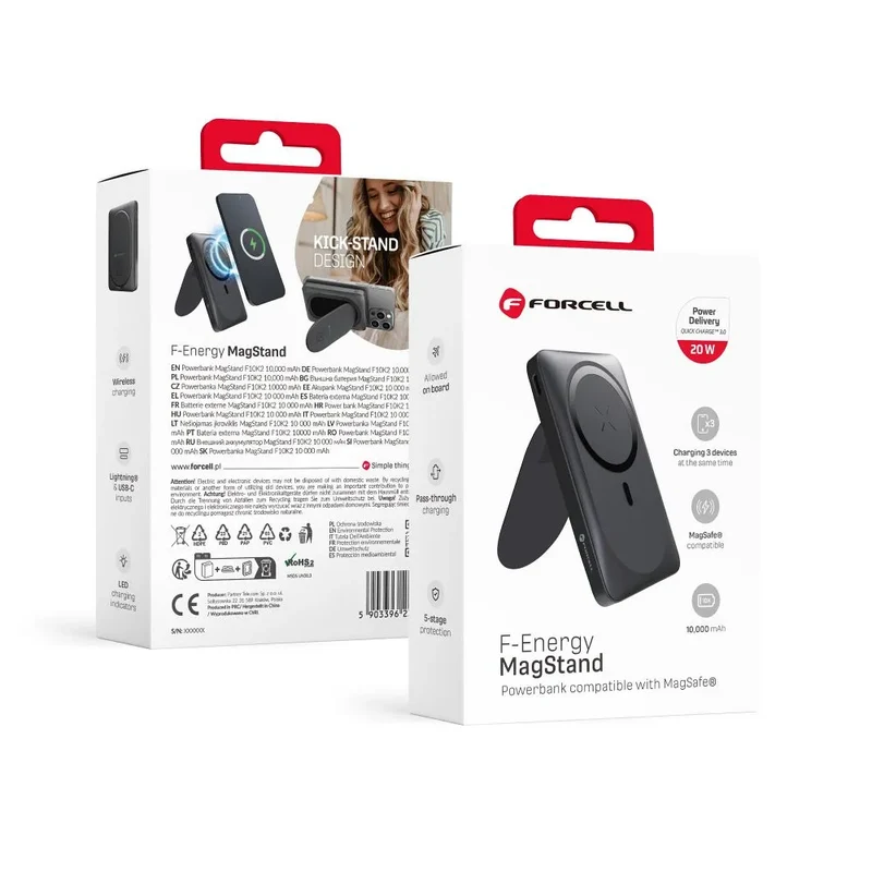 Forcell MagStand Powerbank met Standaard en MagSafe – 10.000 mAh – 20W – Zwart