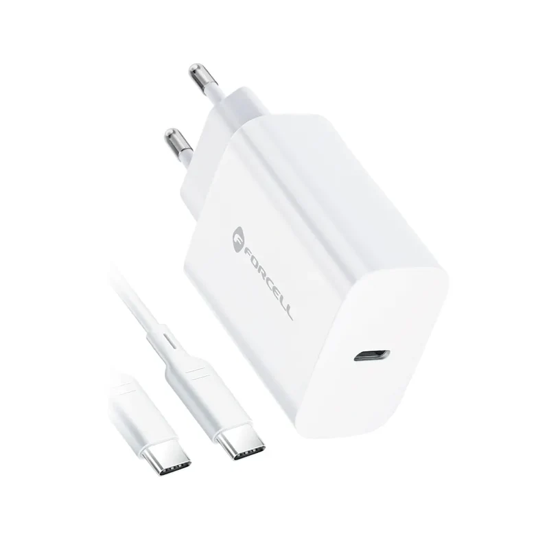 Forcell Oplader met USB-C naar USB-C kabel - 25 Watt - 1 meter - Wit
