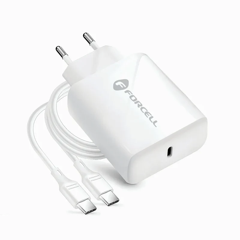 Forcell Oplader met USB-C naar USB-C kabel - 25 Watt - 1 meter - Wit
