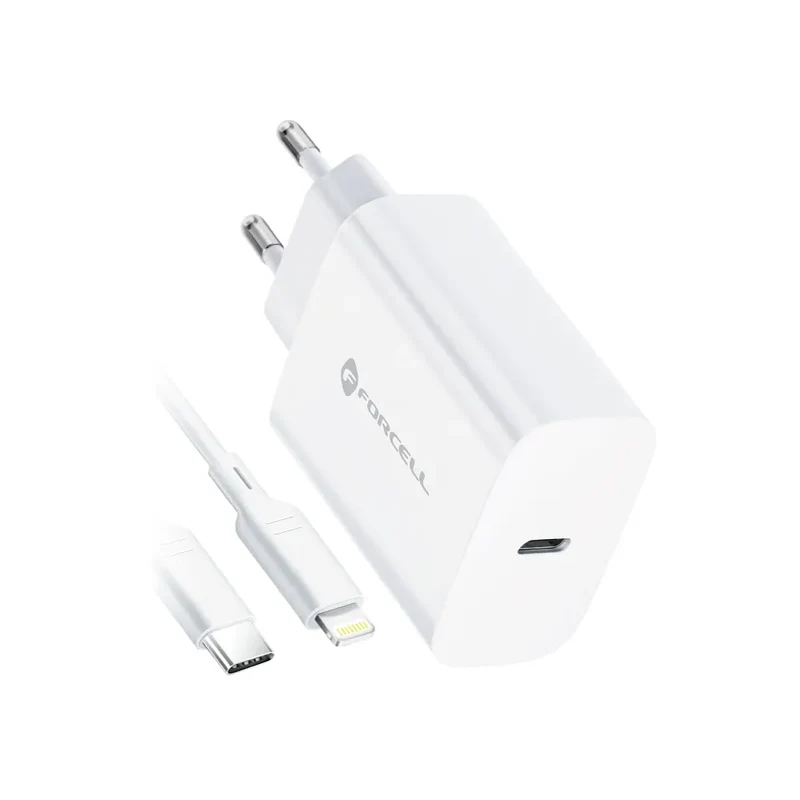 Forcell Oplader met USB-C naar Lightning kabel - 20 Watt - 1,2 meter - Wit