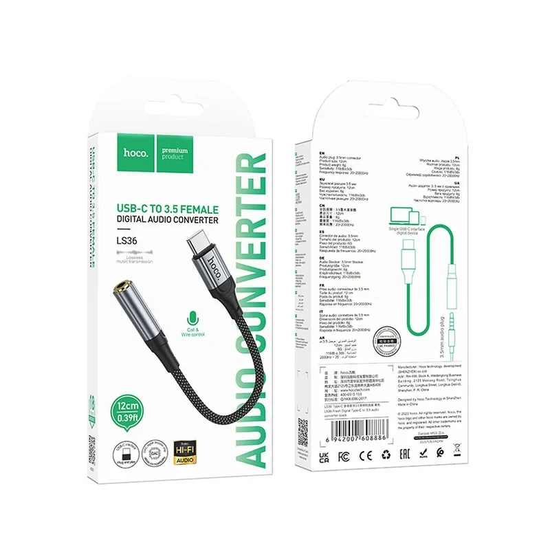 Hoco adapter USB-C naar 3,5 mm Jack – Audio adapter – 12 centimeter – Zwart