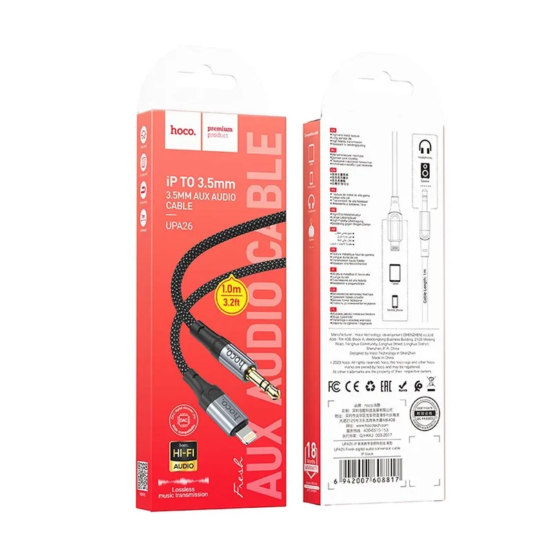Hoco AUX kabel - Lightning naar 3,5 mm Jack – Audio kabel – 1 meter – Zwart