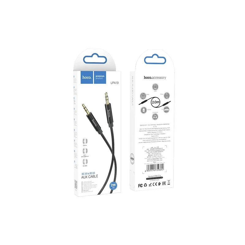 Hoco AUX kabel 3,5 mm Jack – Audio kabel Male to Male – 2 meter – Zwart