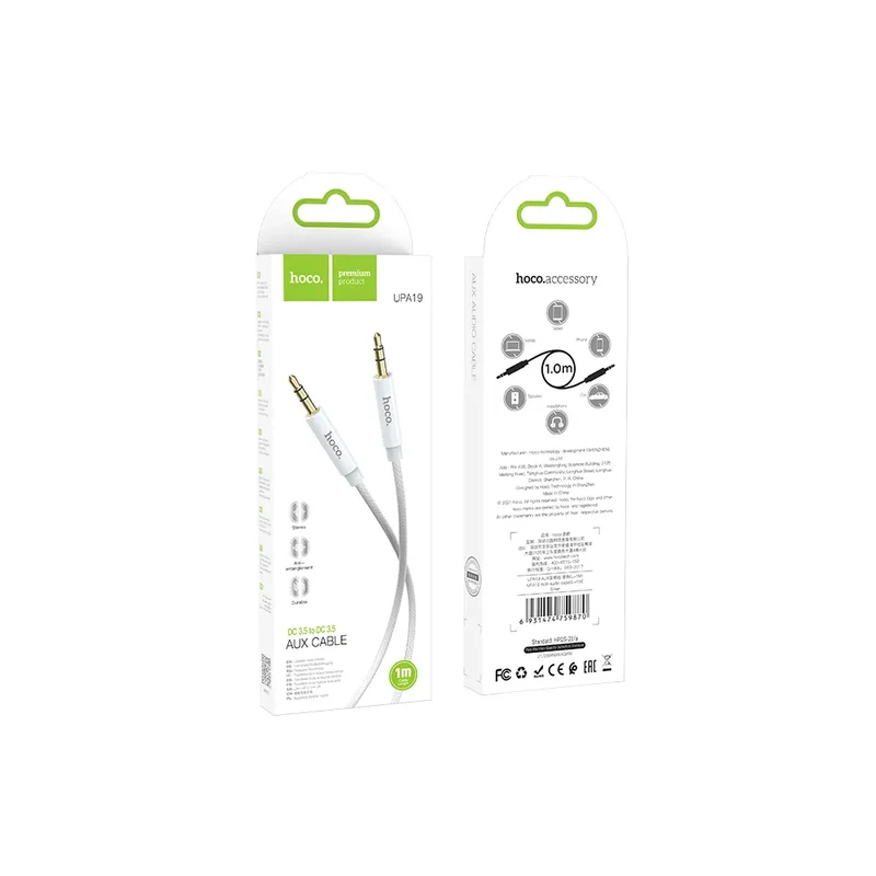 Hoco AUX kabel 3,5 mm Jack – Audio kabel Male to Male – 1 meter – Zilver