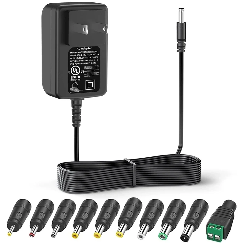 VIFOCUFY 18V 2A 1.5A 0.5A AC Adapter Power Supply 36W 10 Tips Power Cord