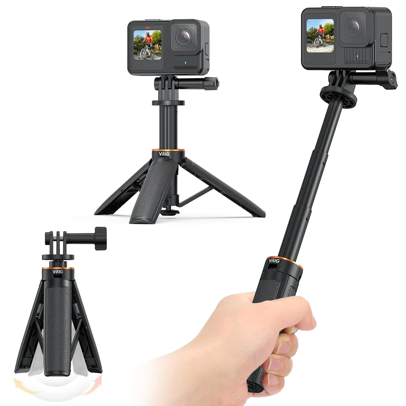 VRIG TP35 Auto Pop Open Extendable Mini Camera Tripod,Portable Small Handle Grip Desktop Webcam Selfie Stick Tripod for DJI Osmo