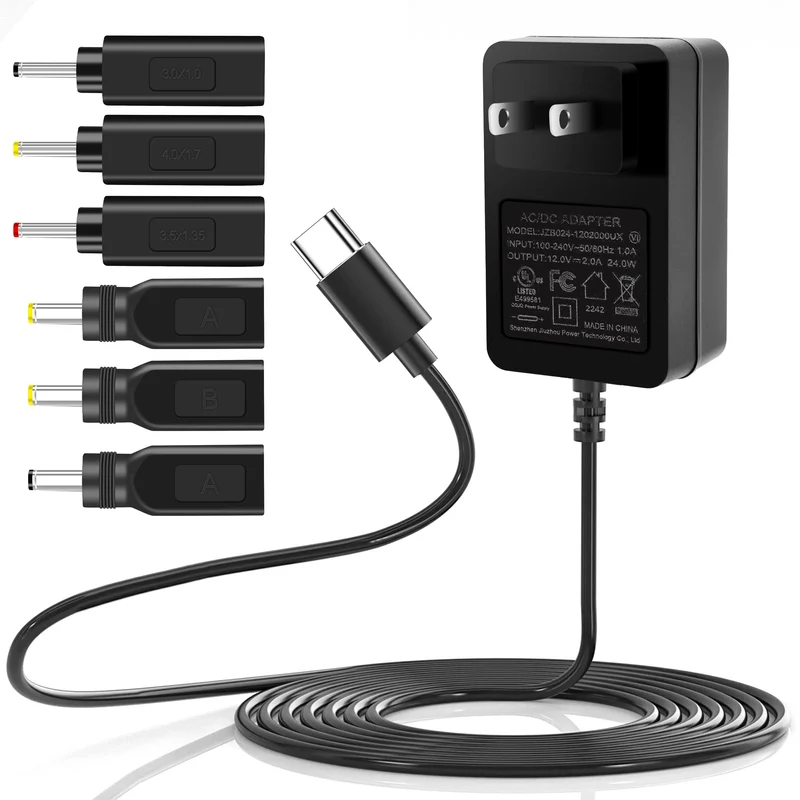 Type C Power Supply 12V 2A 24W Universal AC/DC Adapter 100240V 5060HZ Input Transformer DC 5.5X2.5MM 3.5X1.35MM Output Plug Wi