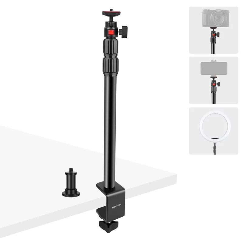 Mechrig Camera Desk Mount Table Stand with 360 Ball Head, Table Light Stand with 1/4 Screw & C Clamp, Webcam Stand Mount for DS
