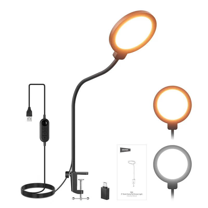 NEEWER Entry Level Version 5 Edge Lit Streaming Light with Desk Clamp Stand, 10W Bi Color Full Screen LED Ring Light CRI80+, Co