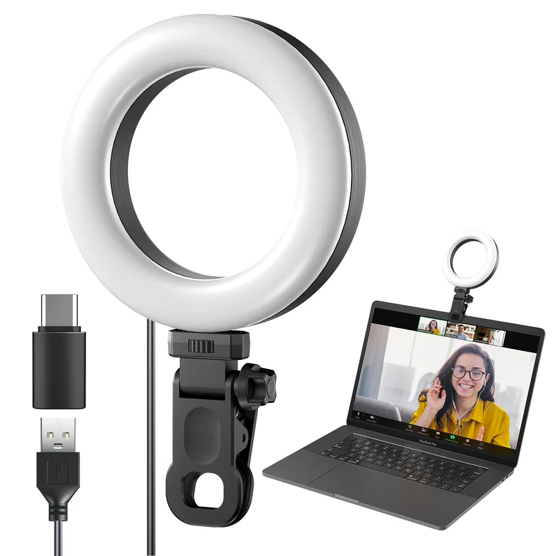 Meyin Ring Light Clip on Laptop Monitor, Webcam Light 10 Brightness Level Video Conference Lighting for Remote Working/Zoom Call