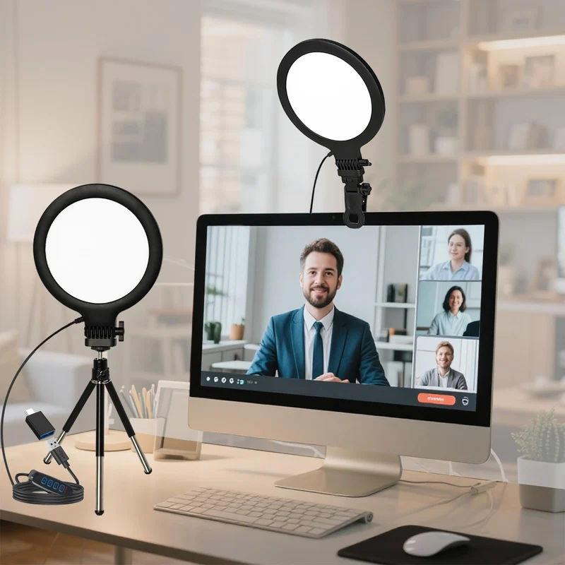 Yolulaya Video Conference Light, 6in Webcam Ring Light with Clip and Tripod