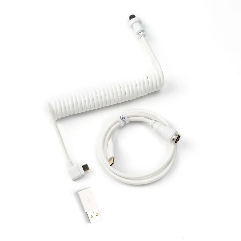 Keychron White Coiled USBC Angled Aviator Cable for K Series (Pro/Max/HE), 5Pin GX12 Detachable Metal Connector, USBA Adapter