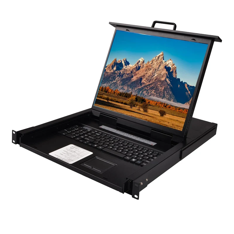 MTVIKI Rack KVM Switch w/ 19 LCD Monitor, Rackmount KVM Monitor Console Drawer+Keyboard+Touchpad+8 VGA Cable, Support OSD/Hot