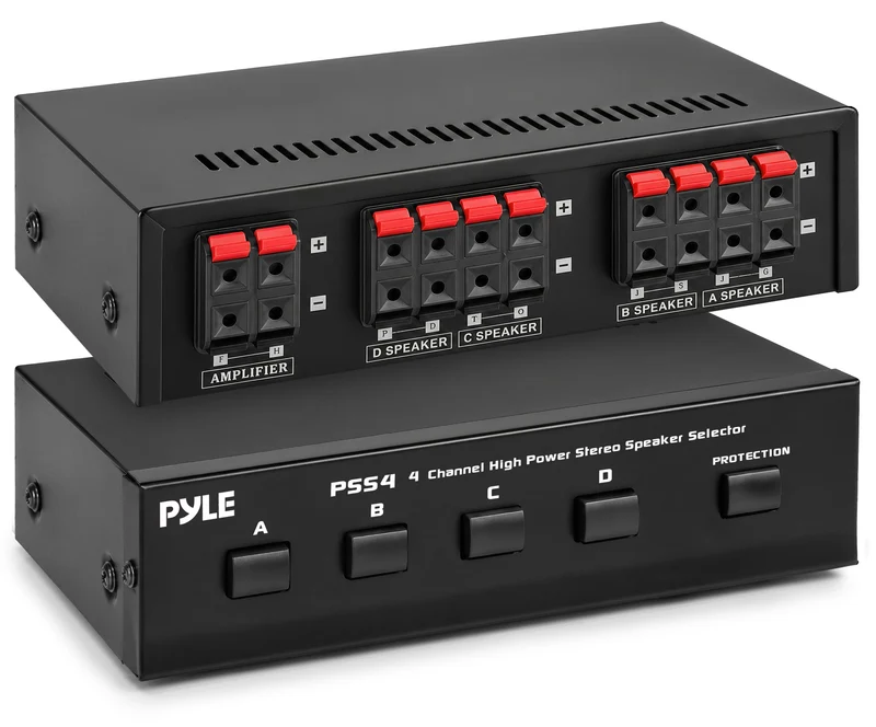 Pyle 4Zone Speaker Selector Switch A/B/C/D Switches for MultiChannel HighPower Amp Installations Sound Distribution Hub