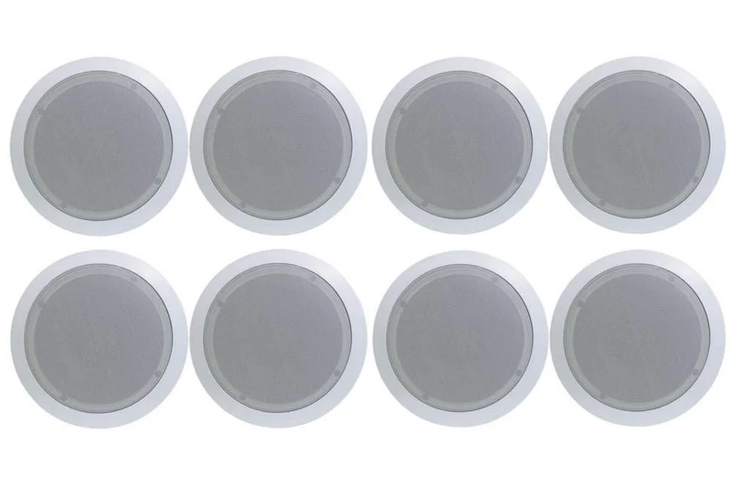 Pyle PDIC51RD 5.25 Inch 150W FlushMount inCeiling Speakers, White, 8Pack