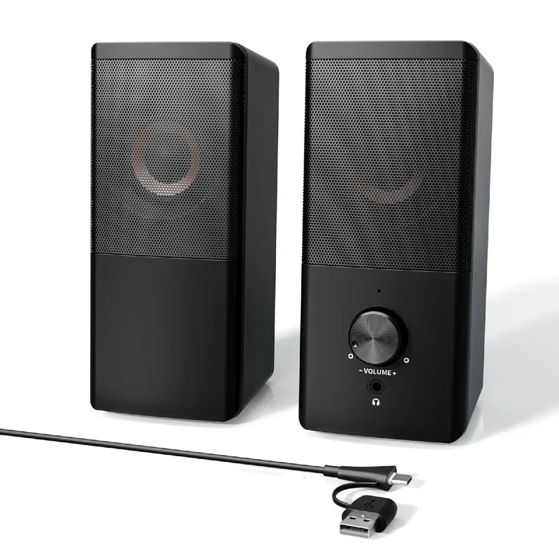 HEGMUXCO Wired Computer Speakers for Desktop PC, USBA/USBC Powered 2.0 Stereo Desktop Speakers with Volume Control, 3.5mm Head