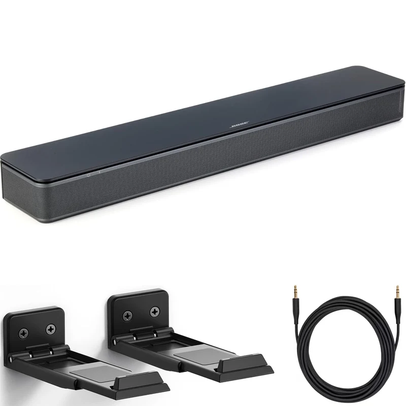Bose TV Speaker Bundle with Aux Cable, Wall Mount Soundbar for TV with Bluetooth and HDMIARC Connectivity, AllinOne Compact