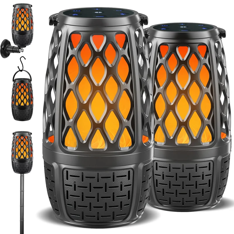 Upgraded Outdoor Bluetooth Speakers with Lights, IPX6 Waterproof Flame Atmosphere Outdoor Speaker, AutoPairing MultiSync up to